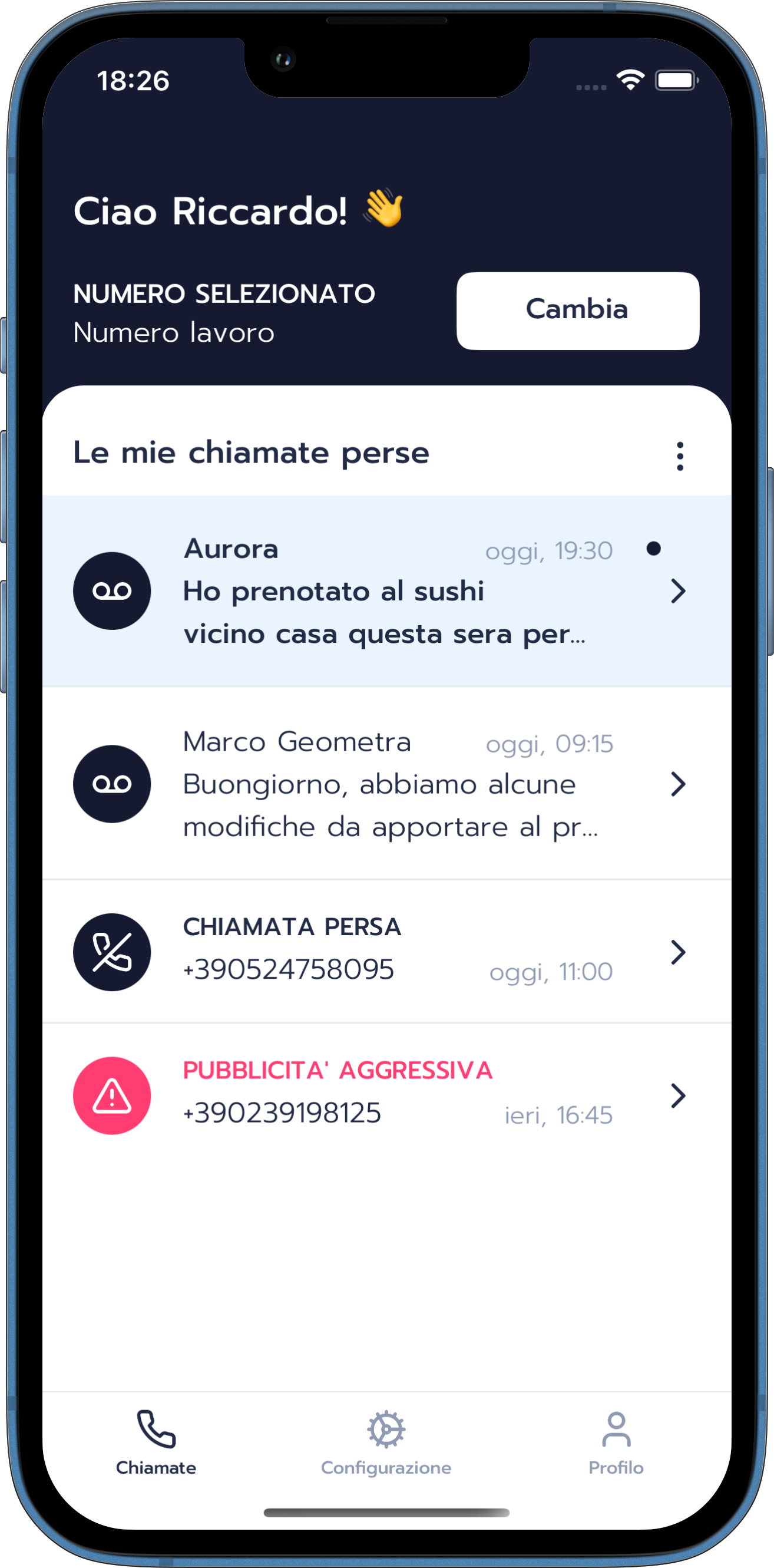 Screenshot home AppSegreteria